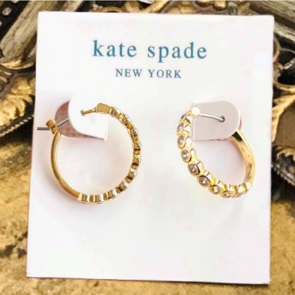 KATE SPADE • Light Amethyst Purple Full Circle Hoop Huggies Gold Earrings - Picture 5 of 5